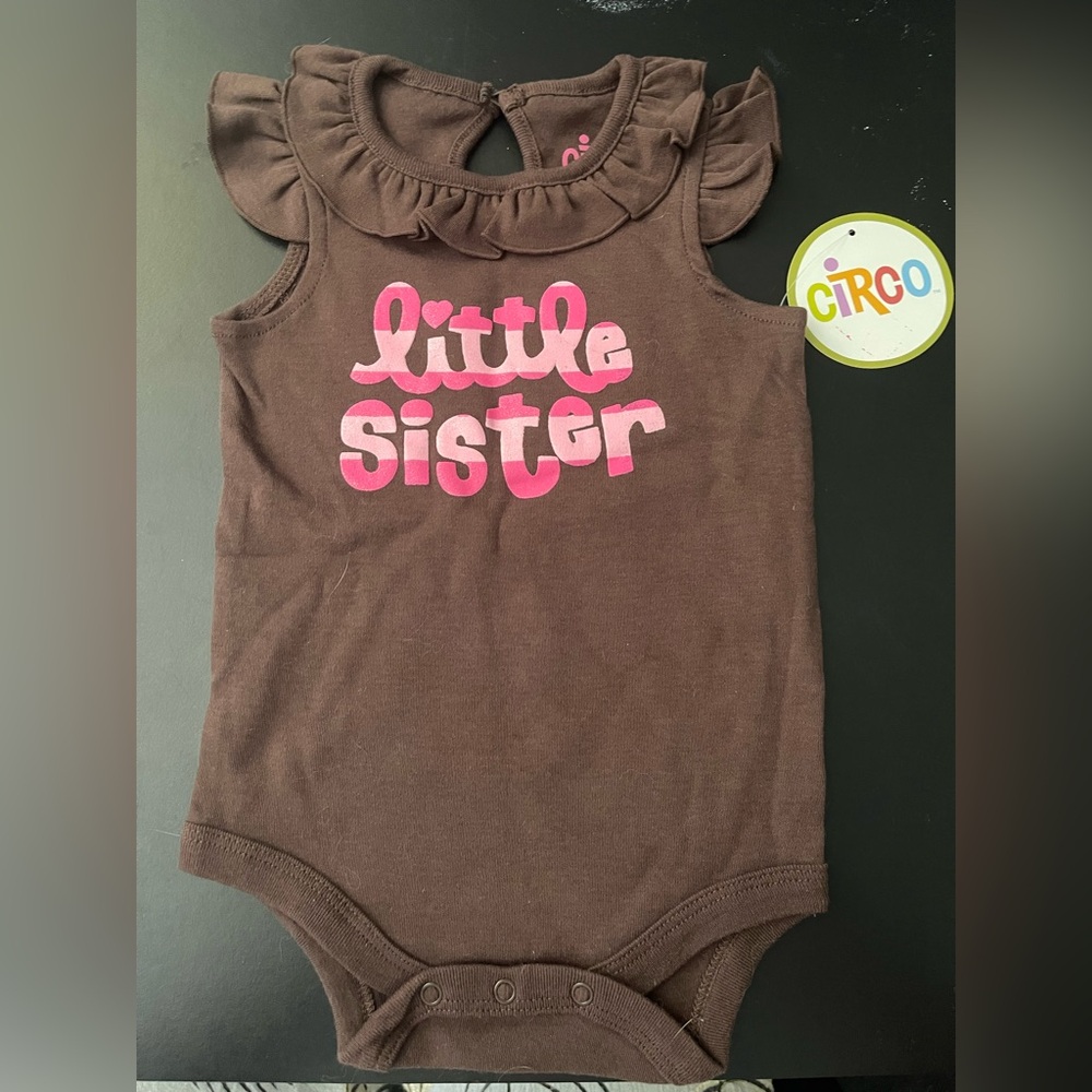 NWT! VINTAGE CIRCO FOR TARGET LITTLE SISTER 1PC ROMPER IN BROWN & PINK - SIZE 6M